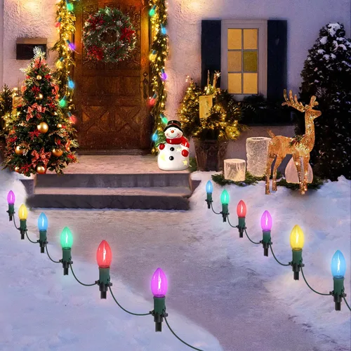 USOKYO Luces LED C9 de 45 pies para caminos de Navidad al aire libre, 30 bombillas multicolor, impermeables, conectables, luces de Navidad con