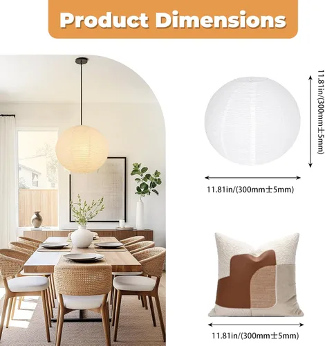 Miniatura 4 de Juego de 2 faroles de papel redondos blancos de 12 x 12 pulgadas, diseño plegable chino para sala de estar, dormitorio, pantalla de techo