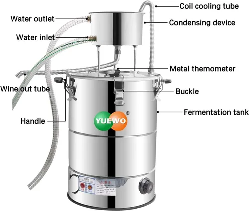 YUEWO Calefacción eléctrica de 110 V, destilador automático de agua sin alcohol, barril de whisky, kit de fabricación de vino para encimera casera