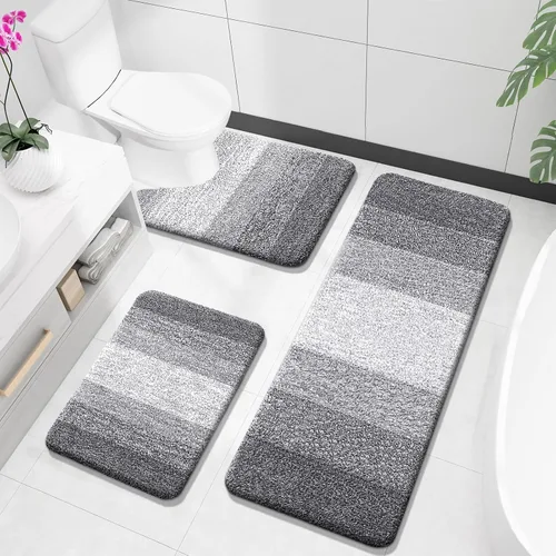 Miniatura 36 de OLANLY Juego de alfombras de baño de 3 piezas, alfombras de baño de microfibra suave y absorbente y alfombra de inodoro de contorno en forma de U