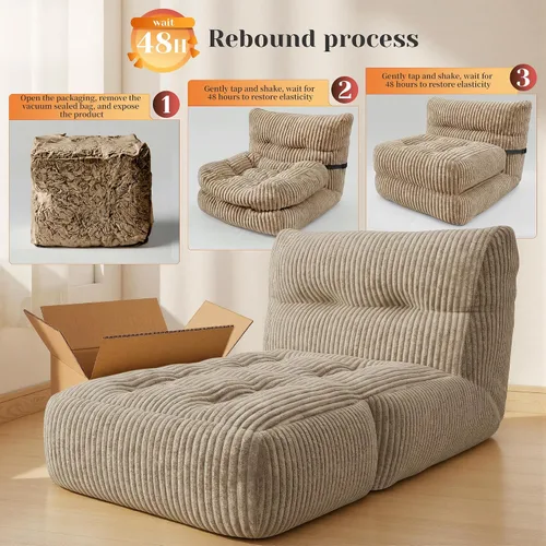 Miniatura 5 de Homkdom Puf gigante para adultos, de 31.49 pulgadas de alto con otomana plegable para sala de estar, dormitorio o balcón, sillón grande con relleno