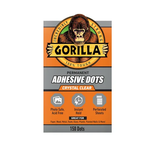 Gorilla Puntos adhesivos permanentes, de doble cara, transparentes, 0.5 pulgadas de diámetro, 150 piezas (paquete de 1), sin ensuciar, apto para
