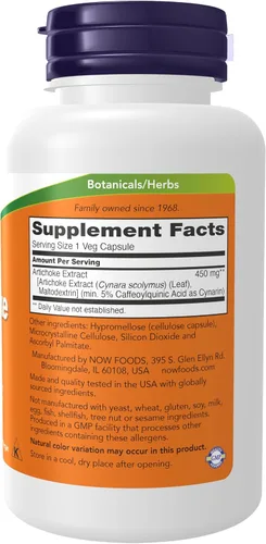 Miniatura 2 de Now Foods Extracto de alcachofa 450 mg, cápsulas veganas, 90