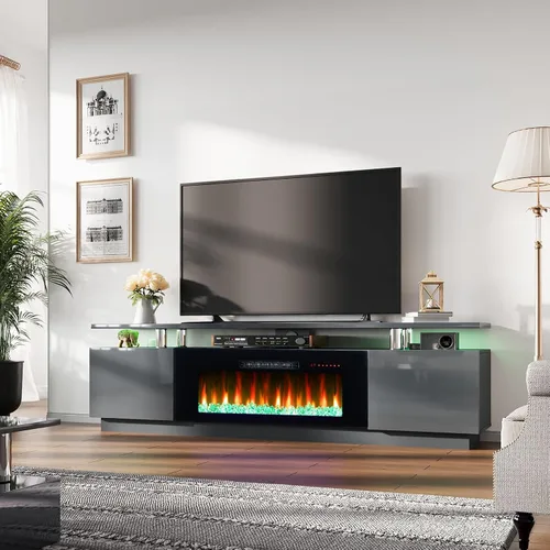 Miniatura 14 de AMERLIFE Soporte de TV con chimenea de 36 pulgadas, luces LED modernas para centro de entretenimiento de 70 pulgadas, armario de consola de TV de 2