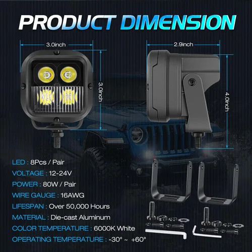 Miniatura 2 de Niwaker - Luces LED para cápsulas, 2 unidades, 3 pulgadas, 80 W, CREE LED, cubos de luz de conducción todoterreno, faros, luces antiniebla, luces