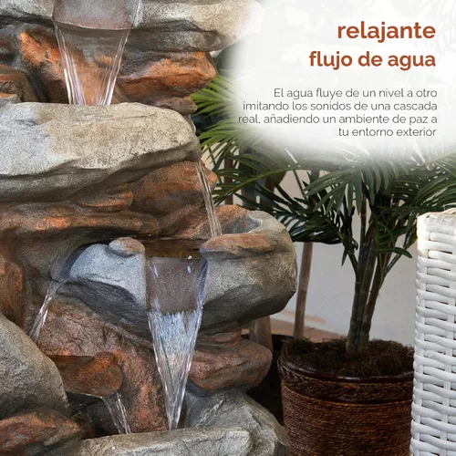 Miniatura 5 de Alpine Corporation Fuente de agua de piso de roca de 40 pulgadas con 4 niveles, cascada de agua y luces LED blancas, fuente de agua tranquila
