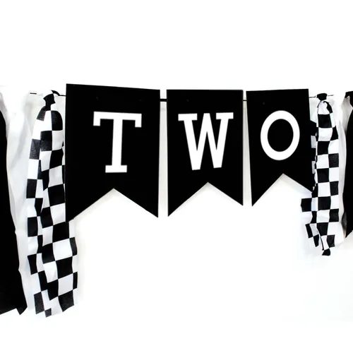 Miniatura 5 de Cartel de dos sillas altas rápidas, pancarta de la segunda silla alta a cuadros, decoraciones de fiesta de cumpleaños de coche de carreras, 2