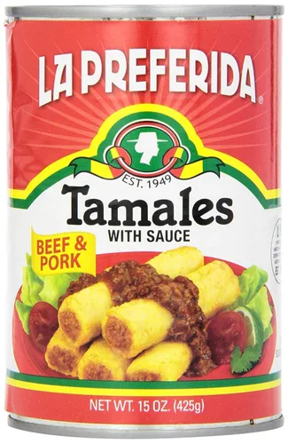 Miniatura 3 de La Preferida Tamales de carne de res y cerdo (tamales mexicanos enlatados en salsa roja) – Sin colorantes artificiales ni conservantes, solo