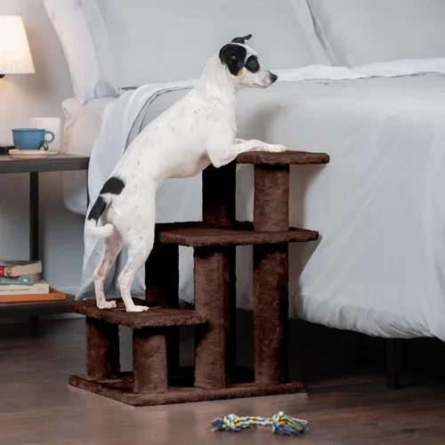 Miniatura 6 de Furhaven Steady Paws - Escaleras para mascotas de varios pasos para camas altas y sofás, color marrón, 3 escalones
