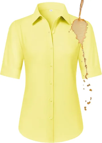 Miniatura 18 de Camisas con botones para mujer, ajustadas, de manga corta, con cuello, sin arrugas