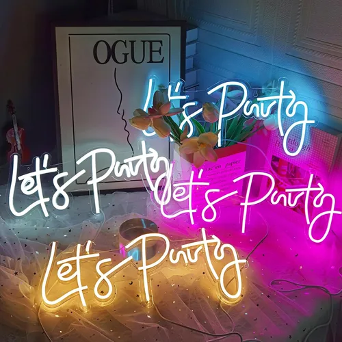 Miniatura 5 de Letrero de neón de Let's Party, luces LED de neón para decoración de pared de dormitorio, luces decorativas artísticas para despedida de soltera