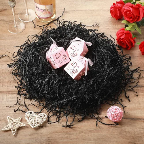 Miniatura 5 de Outus Papel triturado de papel de corte arrugado negro de 1 libra, papel triturado para cesta de regalo, graduación, césped, tejido, para Navidad
