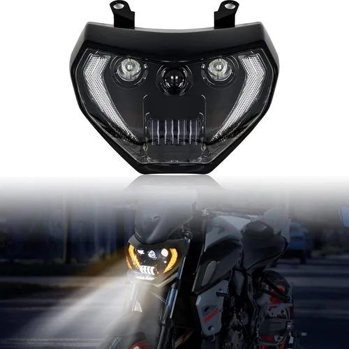 Faro LED para Yamaha MT07 MT09 FZ09, Faro Delantero LED Lámpara Frontal con Haz Alto y Bajo Luz de Señal de Giro Luces Blancas de Circulación para