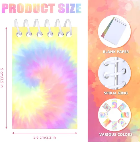 Miniatura 3 de 24 piezas de mini blocs de notas con estilo teñido anudado multicolor, cuadernos de bolsillo para niños, cuadernos en espiral mini, divertidos