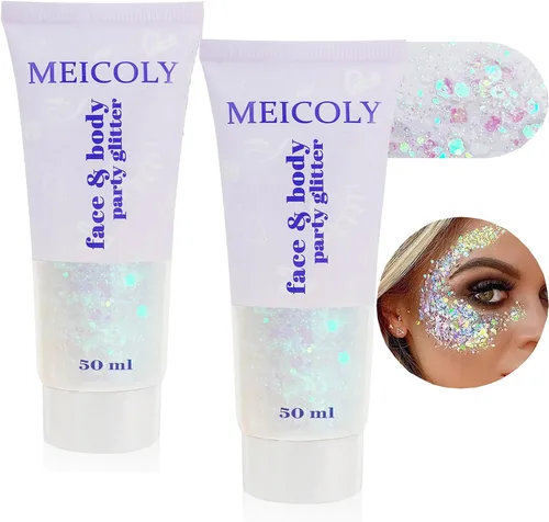 Miniatura 11 de MEICOLY Juego de purpurina negra y blanca transparente, gel de purpurina de cara de sirena, accesorios para festivales de cantantes, accesorios
