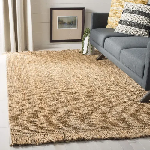 SAFAVIEH Natural Fiber Collection - Alfombra decorativa de 4 x 6 pies, natural, hecho a mano, yute con flecos, ideal para zonas de alto tráfico en