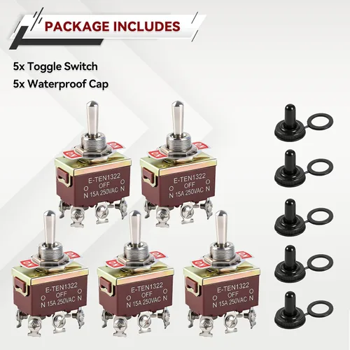 Miniatura 7 de 5Pack 6 Pin Waterproof Toggle Switch 3 Position ON-Off-ON 30A 12VDC/15A 250VAC Marine DPDT Toggle Switch with Weatherproof Boot Cap Cover for Car