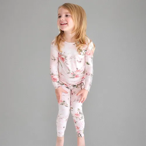 Miniatura 18 de Posh Peanut Pijamas para niñas, suaves, de viscosa de bambú para niños, pijamas a juego de manga larga para niñas