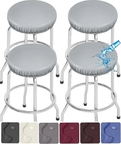 Miniatura 16 de Paquete de 2 fundas para taburetes de bar de poliuretano, impermeables, extraíbles, lavables, color gris, se adapta a taburetes redondos de 13 a 18