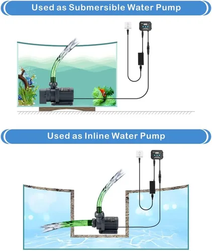 Miniatura 3 de Hygger Bomba de agua de 24 V CC con controlador de pantalla LCD, bomba de retorno de acuario de agua salada en línea/sumergible de 1720 GPH