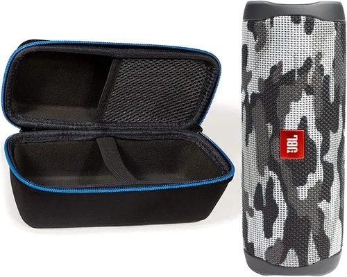 JBL Flip 5 (camuflaje negro) + paquete con divvi! Funda protectora rígida Camo Negro