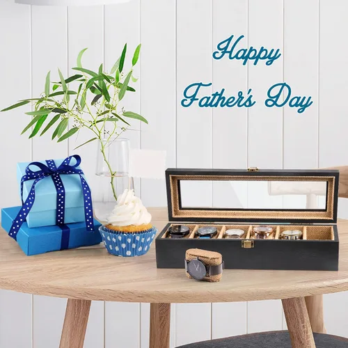 Miniatura 2 de Alsonerbay Caja de reloj con 6 ranuras para hombres y mujeres, organizador de reloj negro, soporte de almacenamiento de madera con cerradura