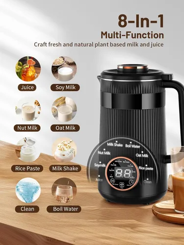 Miniatura 2 de Máquina para hacer leche de frutos secos, 35 oz casera de soja, almendra, avena, coco, bebidas a base de plantas y sin lácteos, máquina automática
