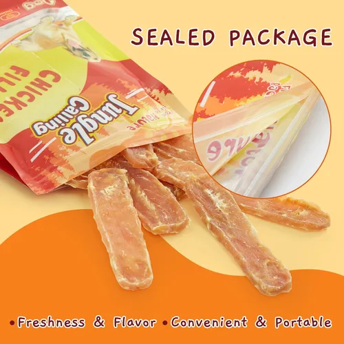 Miniatura 8 de Jungle Calling Dog Treats - Golosinas de entrenamiento de carne seca de pollo, aperitivos tostados lentos para perros medianos y grandes, golosinas
