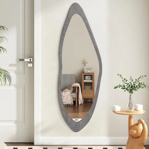 Miniatura 8 de AAZZKANG Espejo de pared irregular de longitud completa, grande con marco de madera, 47 x 16 pulgadas, espejos asimétricos negros de cuerpo completo
