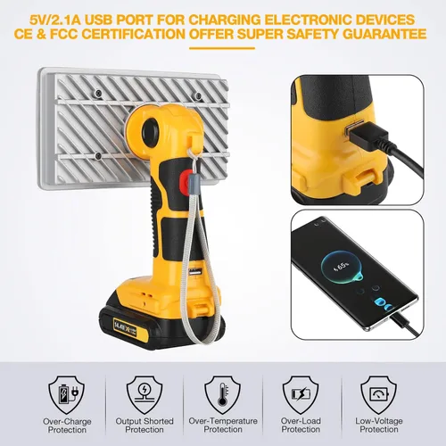 Miniatura 5 de Luz de Trabajo LED para Batería Dewalt 20V, Hiesuan 30W 3300LM Luz de Obra Linterna Foco con Cabezal Pivotante de 110 Grados Aleación de Zinc