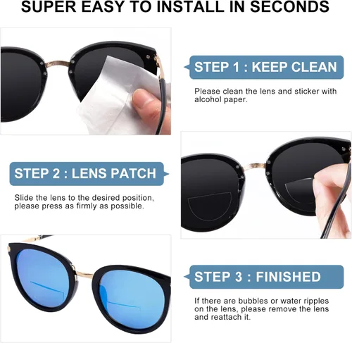 Miniatura 6 de OKH Paquete de 3 lentes de lectura adhesivos, lentes bifocales de aumento adhesivo para lentes de sol, gafas de seguridad, no necesita agua