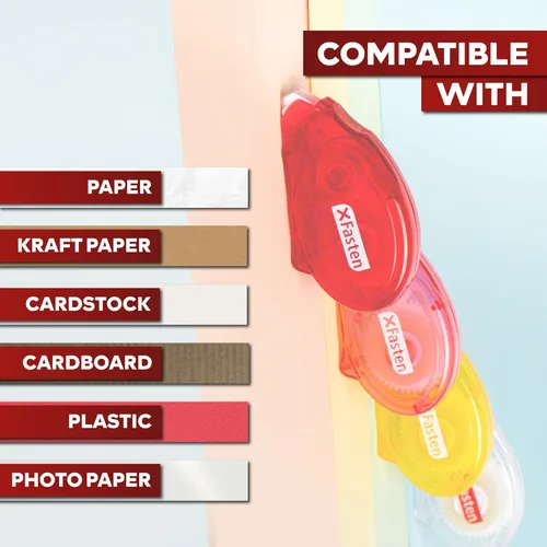 Miniatura 5 de XFasten Cinta adhesiva de doble cara para álbumes de recortes, 0.315 in x 30 pies, paquete de 8 unidades de cinta adhesiva multicolor, cinta