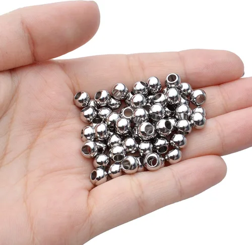 Miniatura 6 de Aylifu 100 cuentas espaciadoras redondas lisas de acero inoxidable 304 cuentas Rondelle espaciadores sin costuras sueltas para manualidades