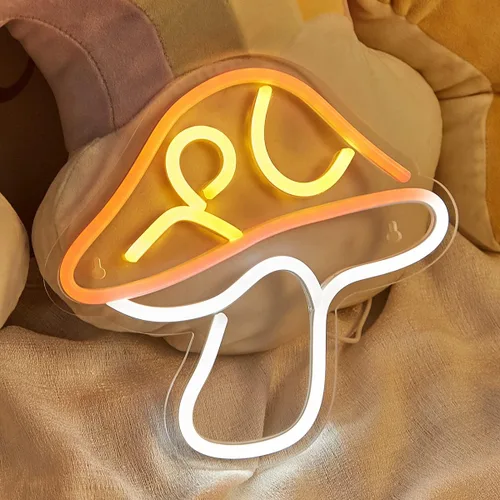 Letrero de neón LED con forma de hongo de neón, luz nocturna alimentada por USB, arte de pared 3D y sala de juegos, dormitorio, sala de estar, rojo