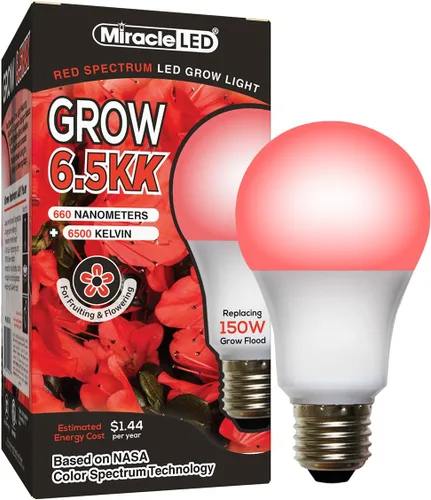 Miracle LED Bombilla profesional de cultivo interior de 6.5 KK – Espectro rojo de 6500 K que reemplaza bombillas de cultivo de 150 W para verduras,