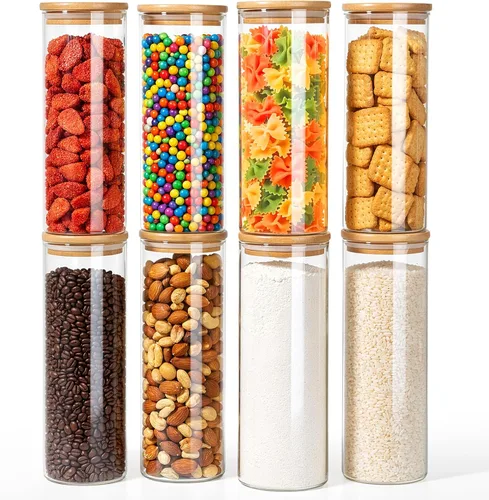 Miniatura 12 de Tarro de vidrio de 18 Oz/550 ML con tapa, recipientes de almacenamiento de vidrio versión engrosada transparente con tapa de bambú sellada