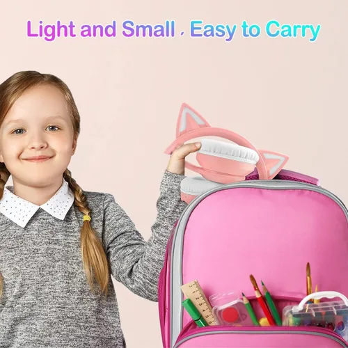 Miniatura 7 de LOBKIN - Auriculares Bluetooth 5.4 para niños con estuche - Orejas de gato plegables con luz LED RGB ajustables y supraaurales, soporte para modo