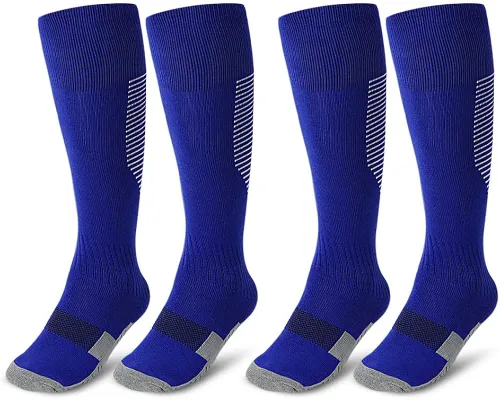 Calcetines deportivos de fútbol para niños 2 pares de calcetines altos hasta la rodilla para niños y niñas talla de zapato 3-65 edades de 6-12 años