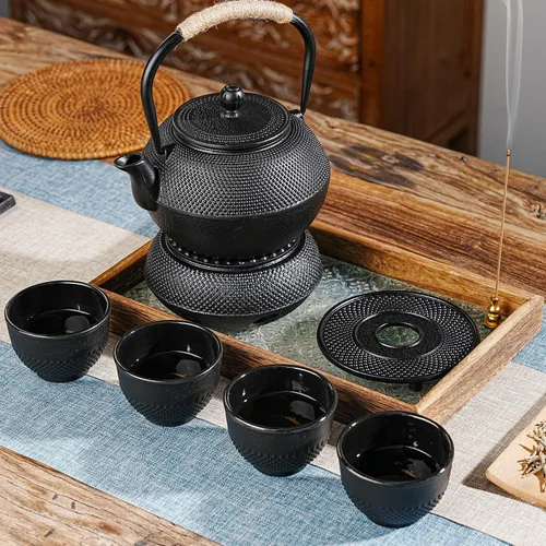 Miniatura 7 de Sungmor Tazas de Té de Hierro Fundido Negras, Juego de 4 y 5 oz - Tazas de Té Japonesas con Interior Esmaltado, Juego de Té Tradicional Gongfu