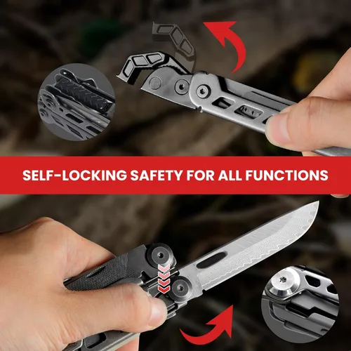 Miniatura 5 de Multiherramienta, alicates multiherramienta de acero inoxidable 16 en 1 con llave hexagonal ajustable, cuchillo de bolsillo de damasco, funda