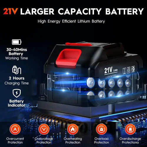 Miniatura 3 de Kit de pulidor inalámbrico para automóvil con baterías de 2 x 21 V, pulidora de automóvil de 6 pulgadas con 8 velocidades variables de 2800-6000 RPM