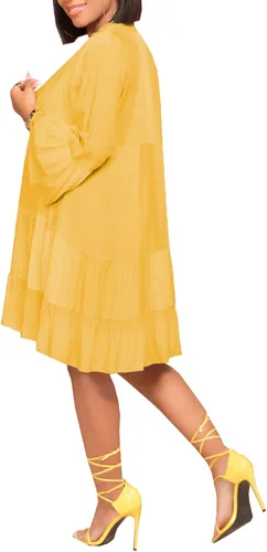 Miniatura 3 de FairyLove Women's Casual V Neck Dress Long Sleeve Flowy Babydoll Swing Ruffle Dress