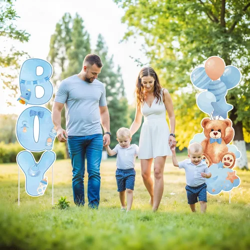 Miniatura 2 de 2 juegos de letreros de jardín de plástico para baby shower con estacas, decoraciones al aire libre para revelación de género, letrero de césped