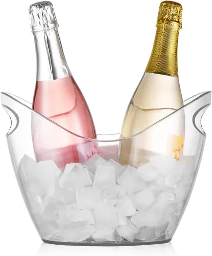 Cubo de hielo para fiestas o bares, bañera de plástico transparente de 3.5 litros, perfecto para 2 botellas de champán/cerveza/vino o bebidas. Cubo