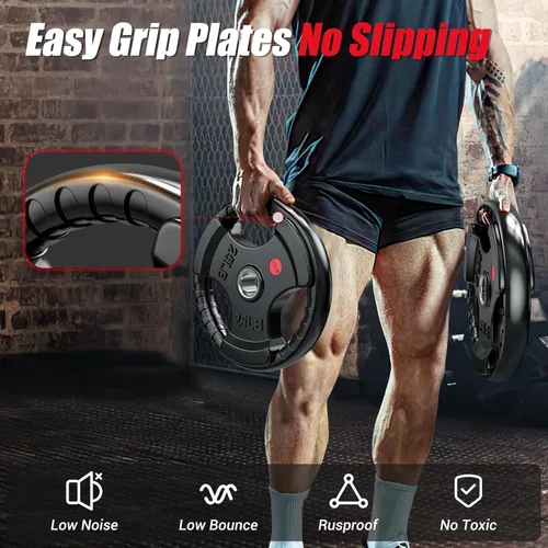 Miniatura 4 de GIKPAL Discos de peso de goma de agarre olímpico de 2 pulgadas para entrenamiento de fuerza, levantamiento de pesas en el hogar y el gimnasio, juego