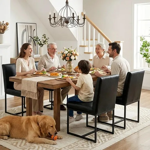 Miniatura 6 de Shunzhi Juego de 2 sillas de comedor modernas tapizadas de cuero PU, sillas de comedor de mediados de siglo, sillas laterales sin brazos, cómodas