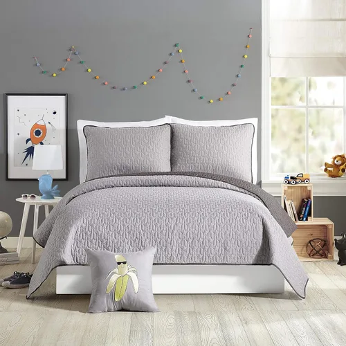 Miniatura 8 de URBAN PLAYGROUND Juego de edredón de todas las estaciones Coty gris - Juego de ropa de cama para niños de 2 piezas de microfibra cepillada suave