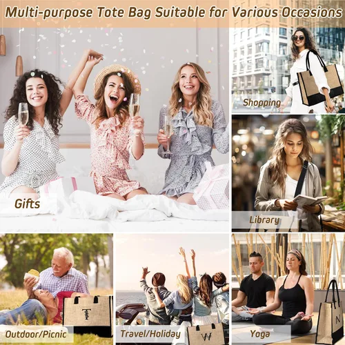 Miniatura 7 de Regalos personalizados Bolsa de mano con monograma para mujer, bolsa de playa grande con monograma P con bolsillos laterales e interiores