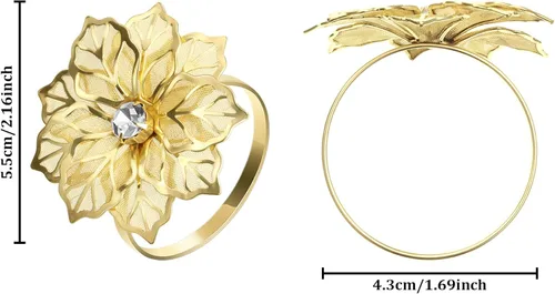 Miniatura 5 de Hotop Juego de 12 servilleteros de flores huecas para otoño, servilleteros de metal, para cena, Acción de Gracias, Navidad, banquete, mesa, Dorado