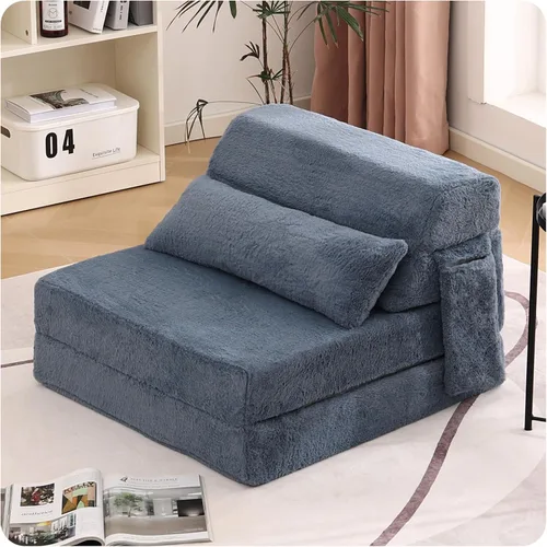 Miniatura 37 de Tiita Sofá cama plegable tamaño individual, colchón convertible con almohada, colchón de pana gruesa para el suelo, sofá cama con bolsillo lateral